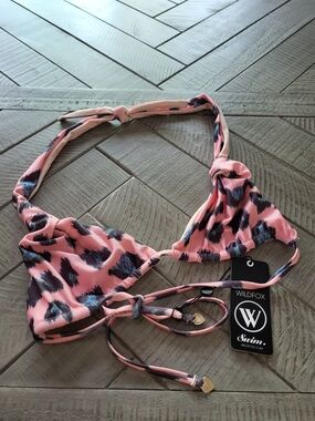 Wildfox Pink Black Blue Leopard Print Triangle Bikini Top